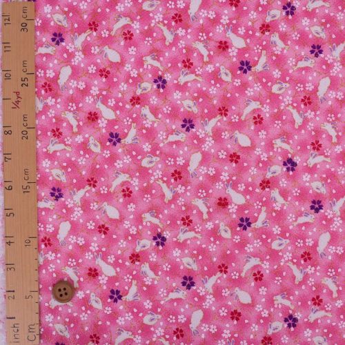 ちりめん生地・うさぎと桜(ピンク)
