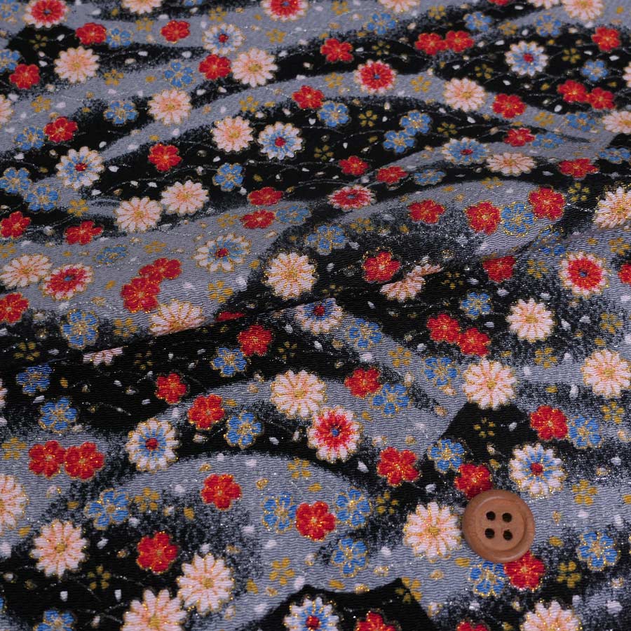 ちりめん生地 露芝に小菊(紅桃色)